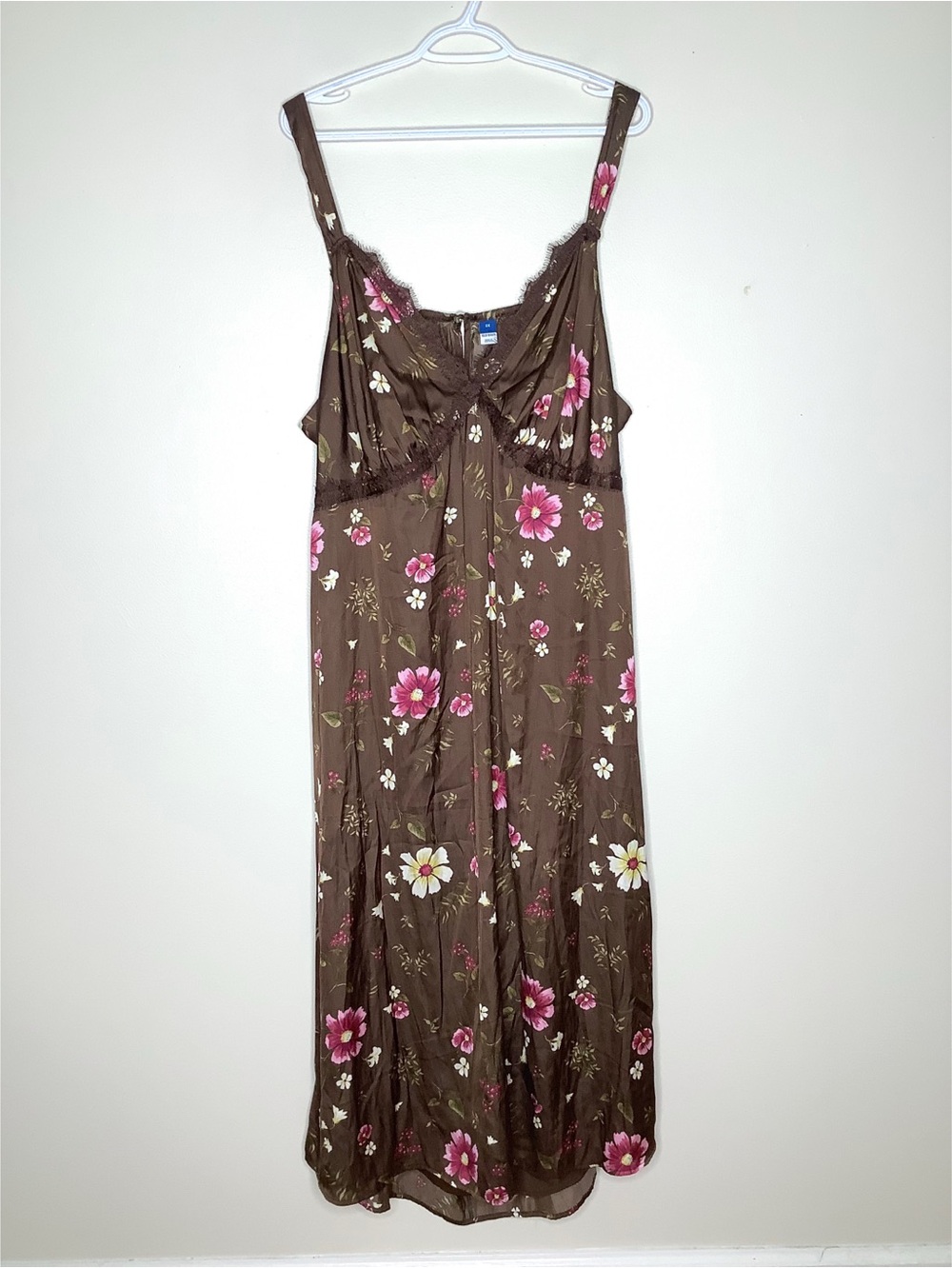 < NWOT Old Navy Brown Floral Satin Lace Trim Slip Dress Size 3X >